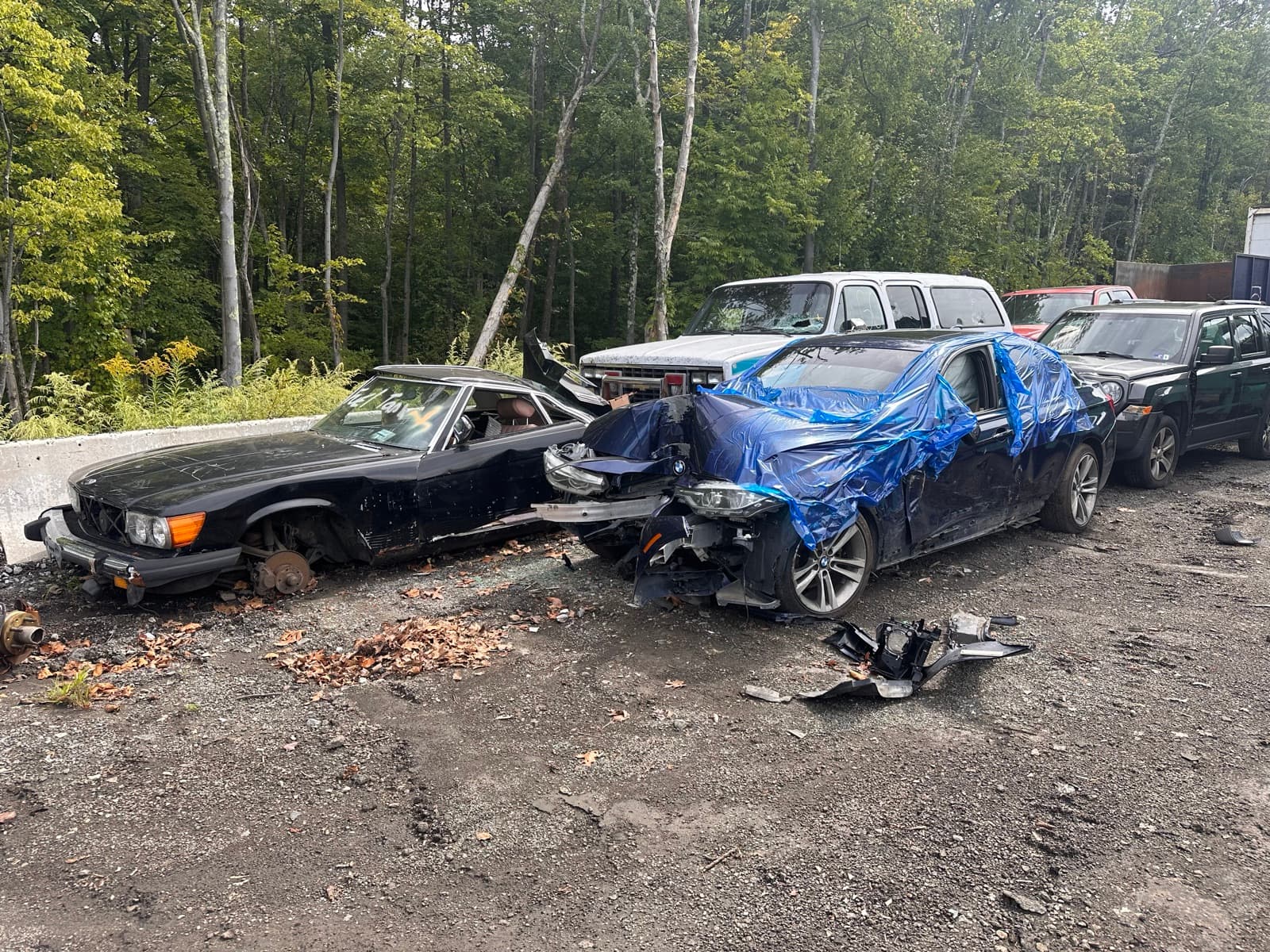 Wrecked cars waiting to be processed at the AMR yard